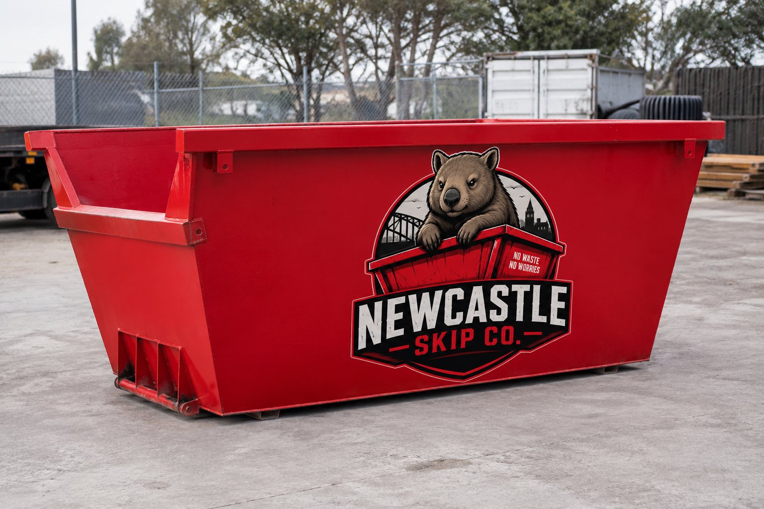 Red Newcastle Skip Co skip bin
